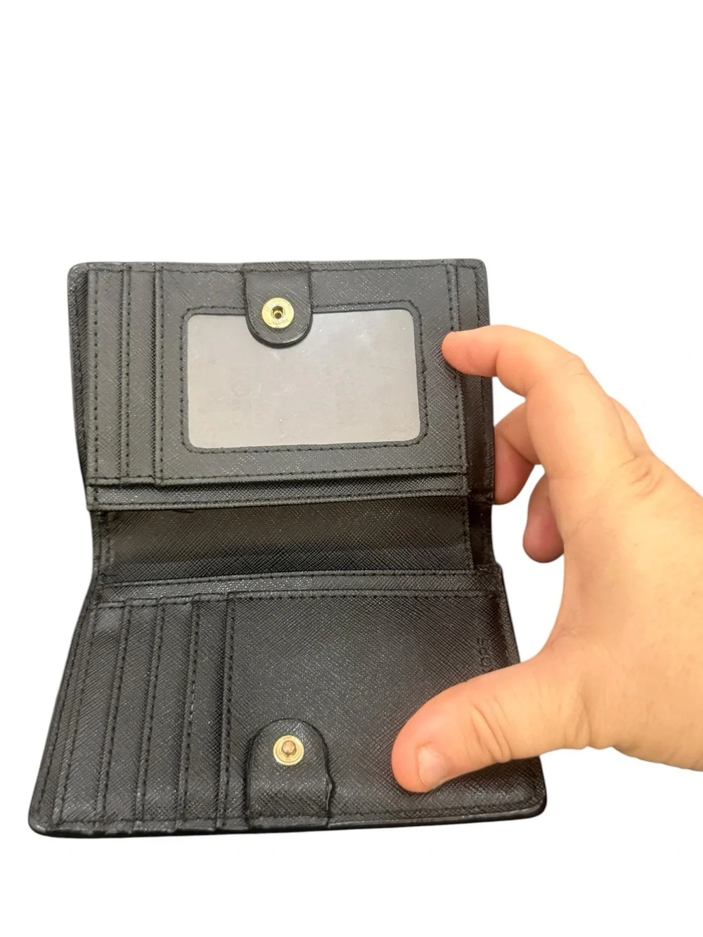 Michael Kors Metallic Pewter Pebbled Leather Card Holder with Gold Plaque